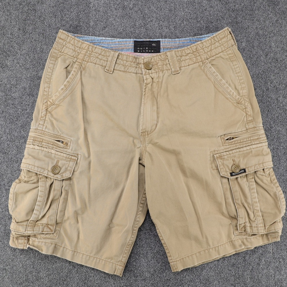 Quiksilver Mens Tan Khaki Cotton Twill Multi Pocket Cargo Shorts Size 34